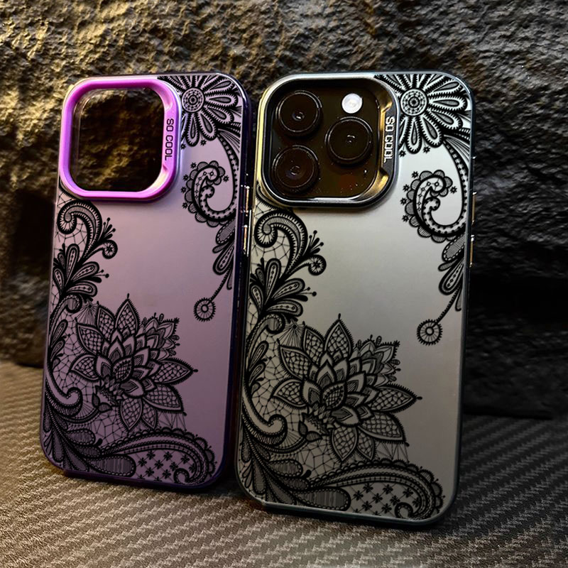 Phone Cases Black - Black lace print New Hot Electroplate