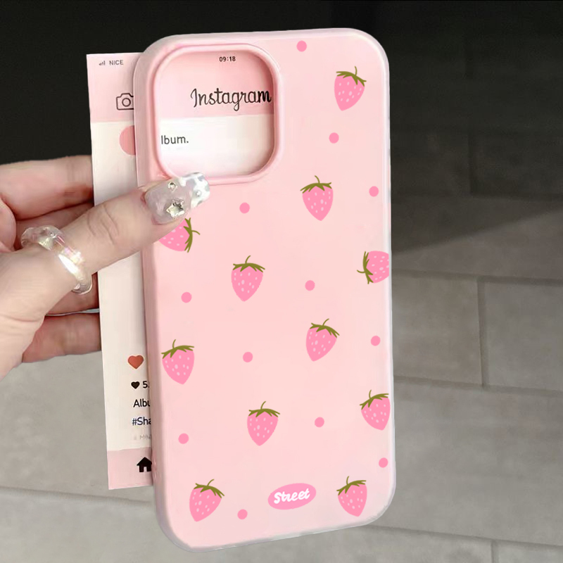 Phone Cases For Iphone 12 Pro Max - Sweet Pink Strawberry Pattern Phone Case