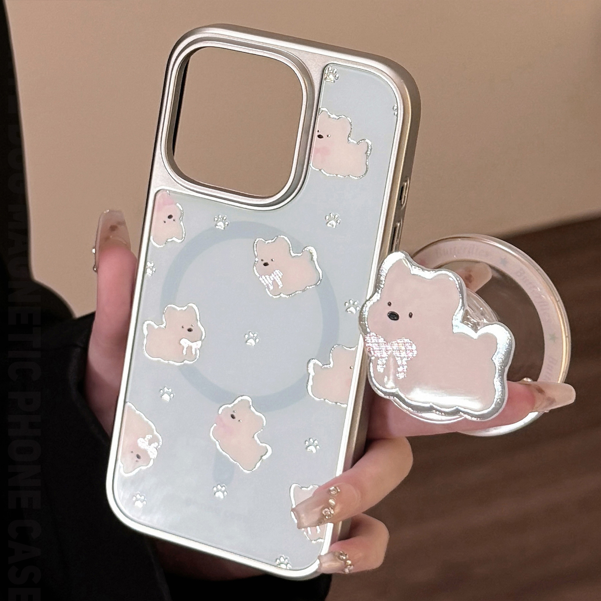 Phone Cases Girly - Korean Cute Cartoon Puppy Bracket Magnetic