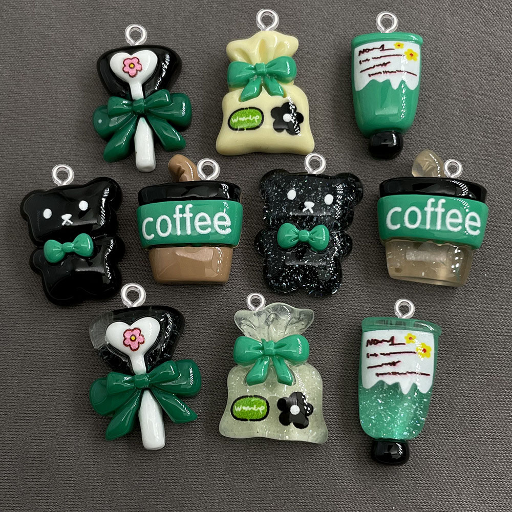 Phone Cases With Charms - 10pcs Cartoon resin coffee bear pendant