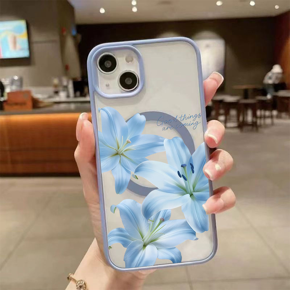Phone Cases With Magsafe - Blue Lily Flower Magnetic Phone Case