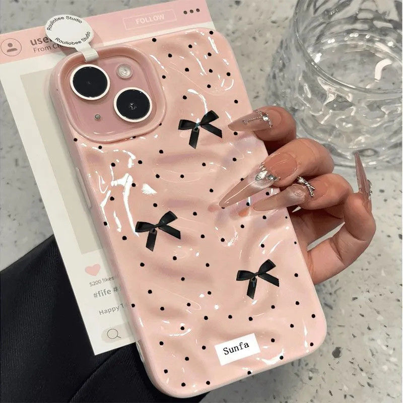 Phone Cases Black - Black Bow Knot Folds Texture Phone