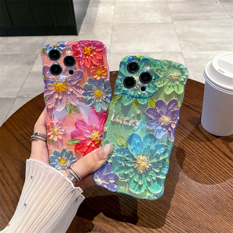 Phone Cases For Iphone 12 Pro Max - Retro Blue Light Oil Painting Flowers