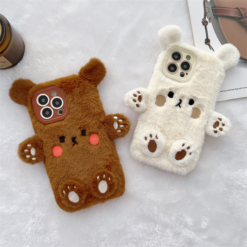Korean 3D Cartoon Bear Fluffy  – Phone Cases For Iphone 13 recenzja i cena