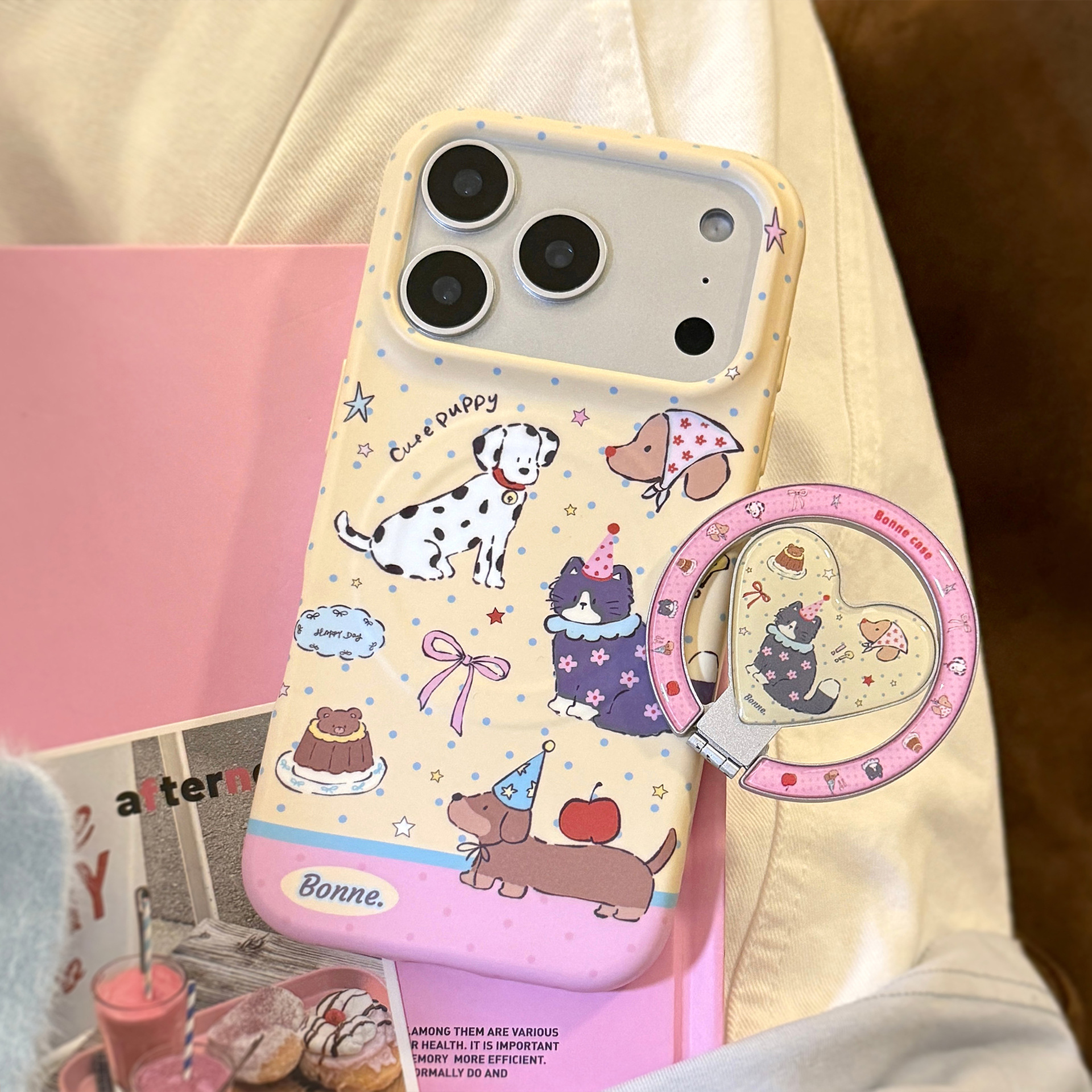 Korean Cartoon Puppy Cat Party – Phone Cases Girly recenzja i cena