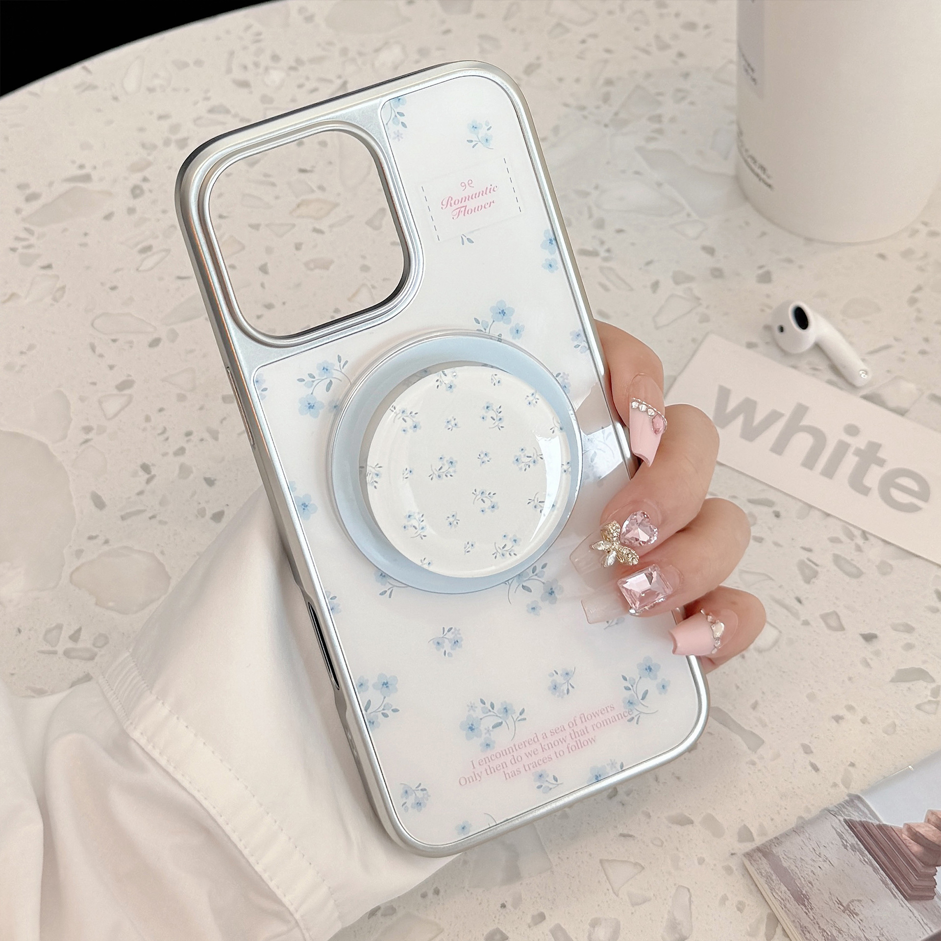 Korean Floral Silver Edge Plat – Phone Cases Girly recenzja i cena