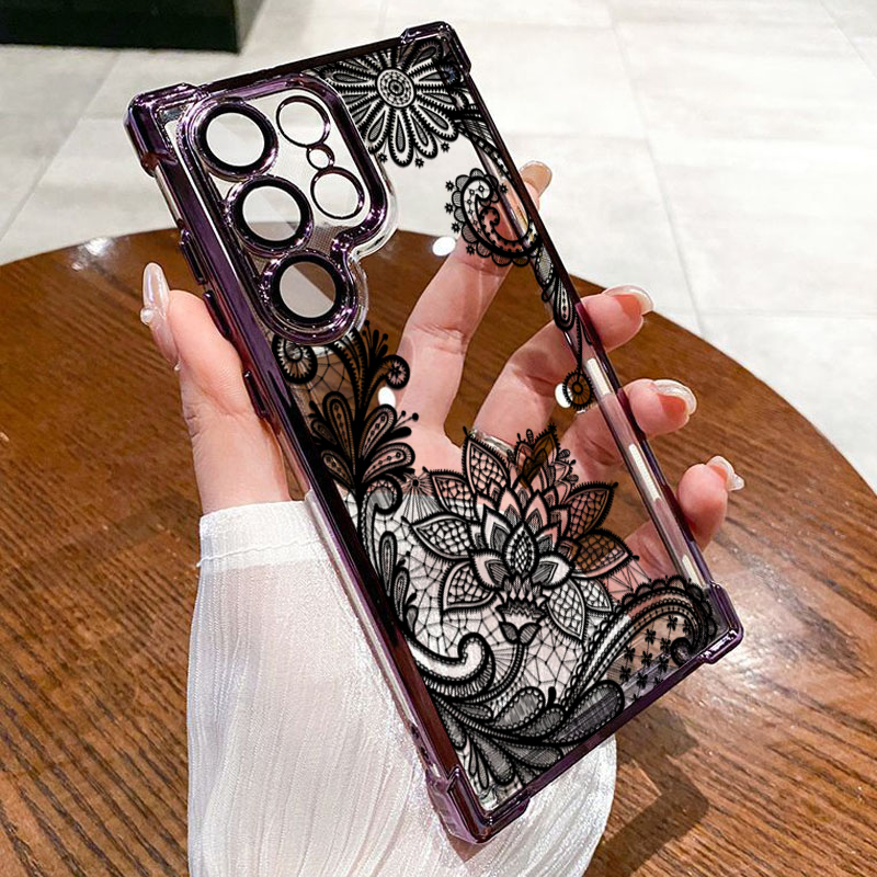 Trendy Black Lace Flower Patte – Phone Cases Black recenzja i cena