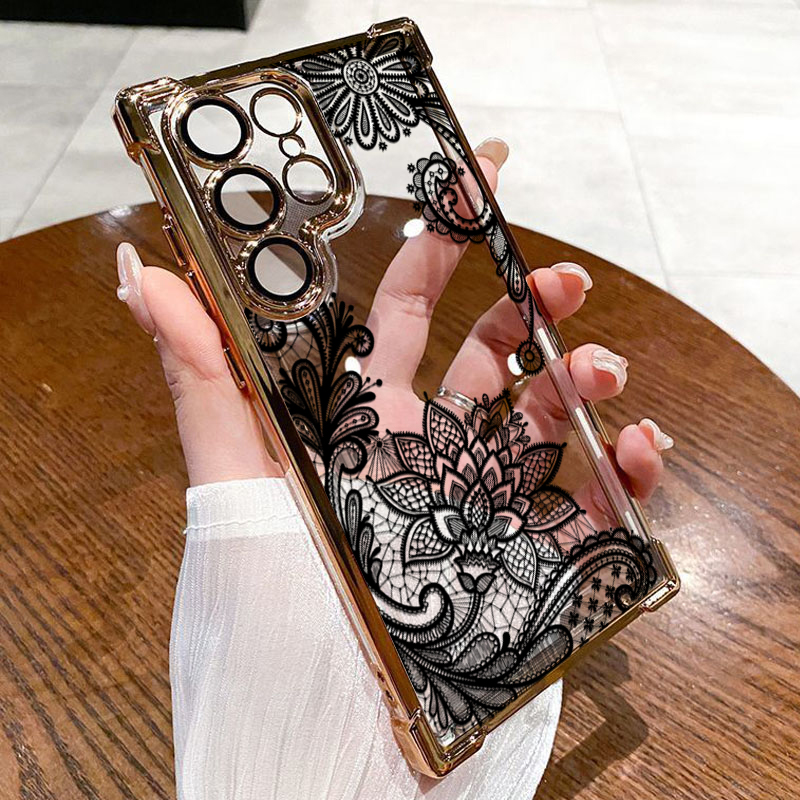 Trendy Black Lace Flower Patte – Phone Cases Black recenzja i cena