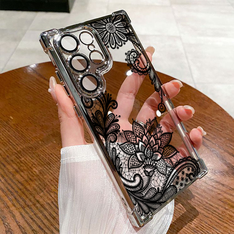 Trendy Black Lace Flower Patte – Phone Cases Black recenzja i cena
